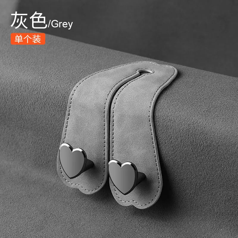 Heart Shape Car Headrest Hook – Suede Alloy Dual Hanger