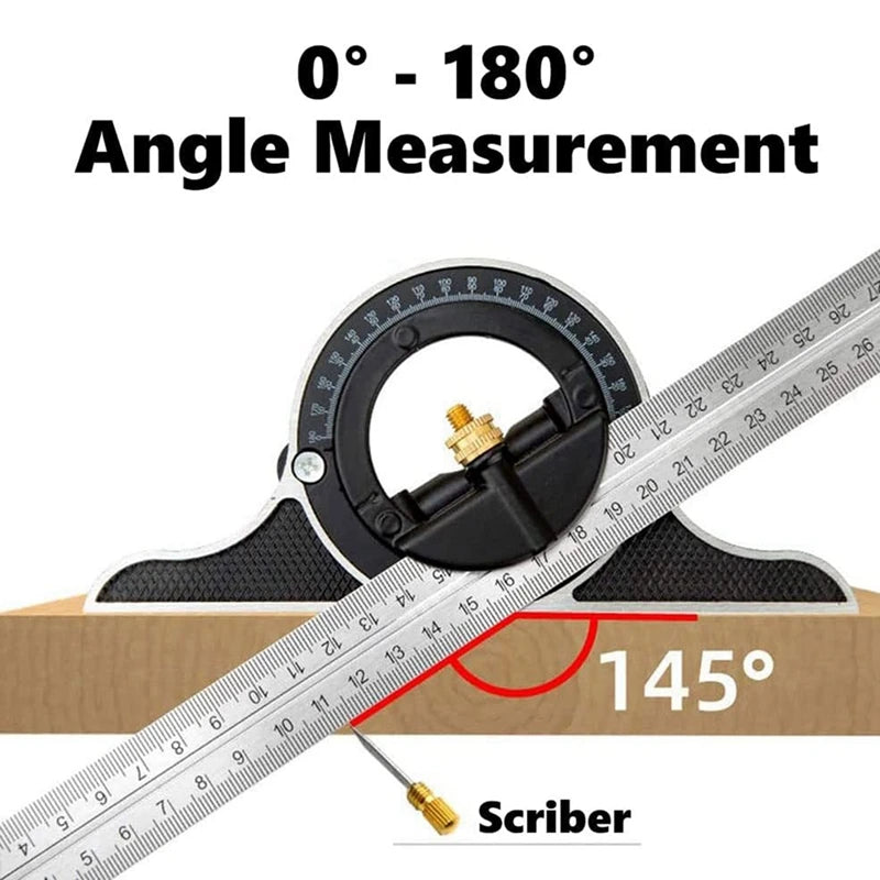 WISH Square Ruler Set Kit 300Mm (12Inch) Adjustable Engineers Combination Try None Right Angle Ruler With Spirit Level Oasis Select