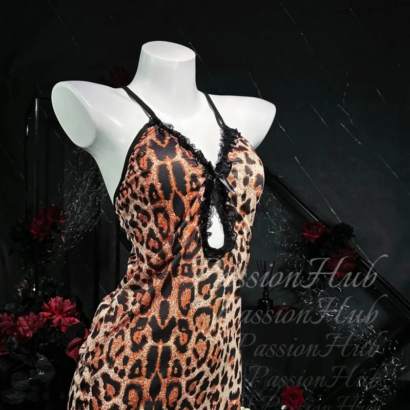 Fashion Leopard Pattern Hip Wrap Dress Elegant Mature Style Soft Lace Breathable Skin Friendly Ladies Daily Home Casual Wear Set Oasis Select