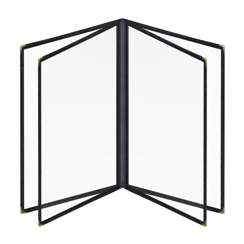 Foldable A4 PVC Menu Cover Transparent Double Panels Reusable Holder for Family Gathering Dinner Party Oasis Select Black 4 Pages