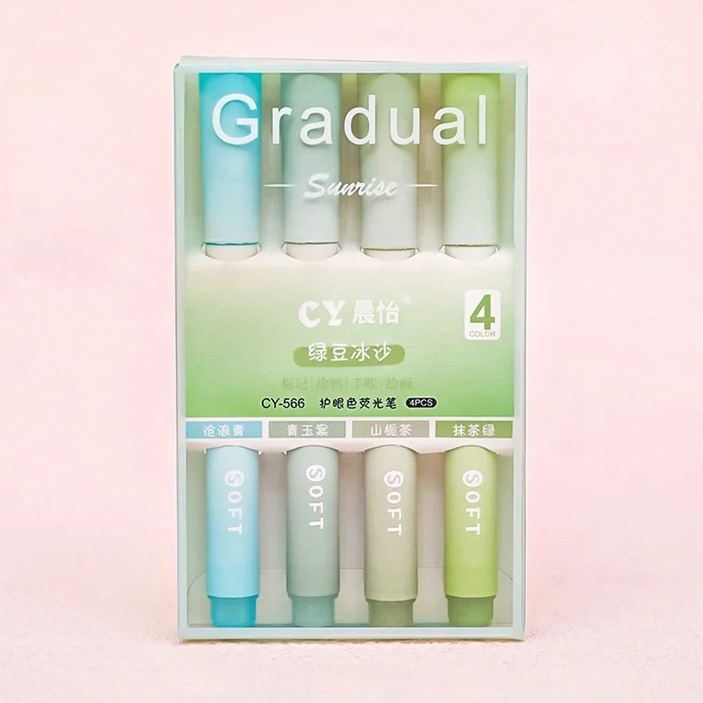 4Pcs/set Macaron Highlighters Color Gradient Highlighter Pens Kawaii Stationery Students Marker Pen Cute School Office Supplies Oasis Select light green
