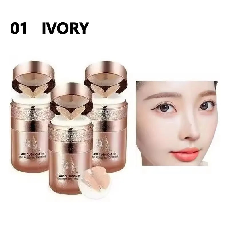 Air Cushion BB Cream Butterfly Powder Puff Moisturizing Foundation Concealer Whitening Oil-control Waterproof Makeup Cosmetics Oasis Select 01 Ivory 3PCS