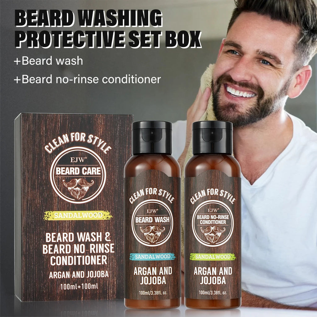 EJW Sandalwood Beard Shampoo & Conditioner Set – Argan & Jojoba Beard Care Set Oasis Select