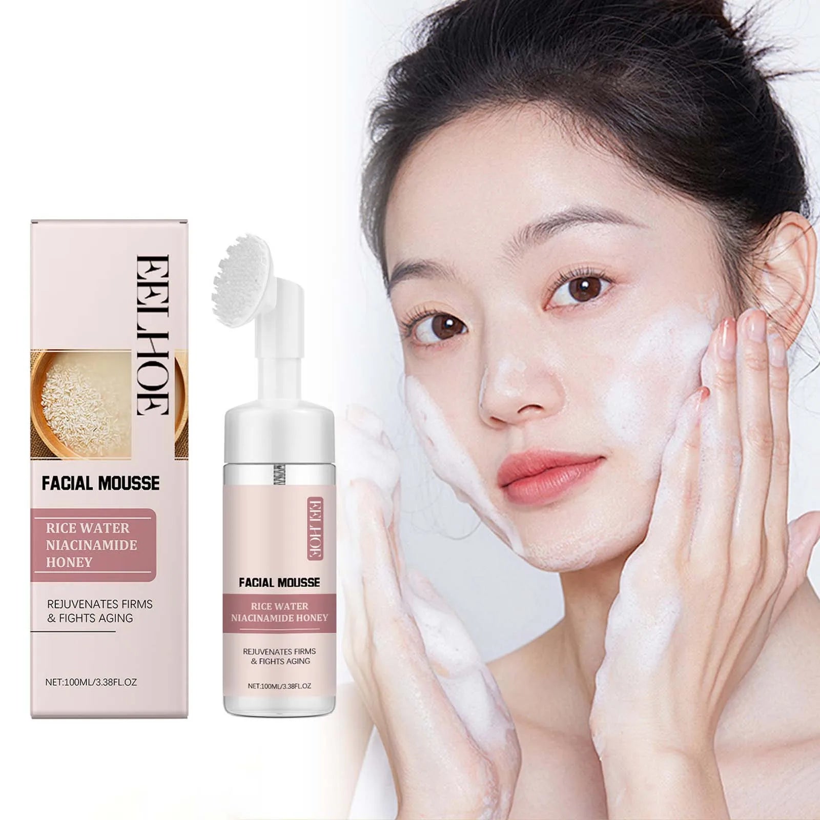 Rice Water Cleansing Mousse Oil Control Deep Cleaning Pores Moisturizing Brightening Soothing Rejuvenation Foam Face Wash Care Oasis Select