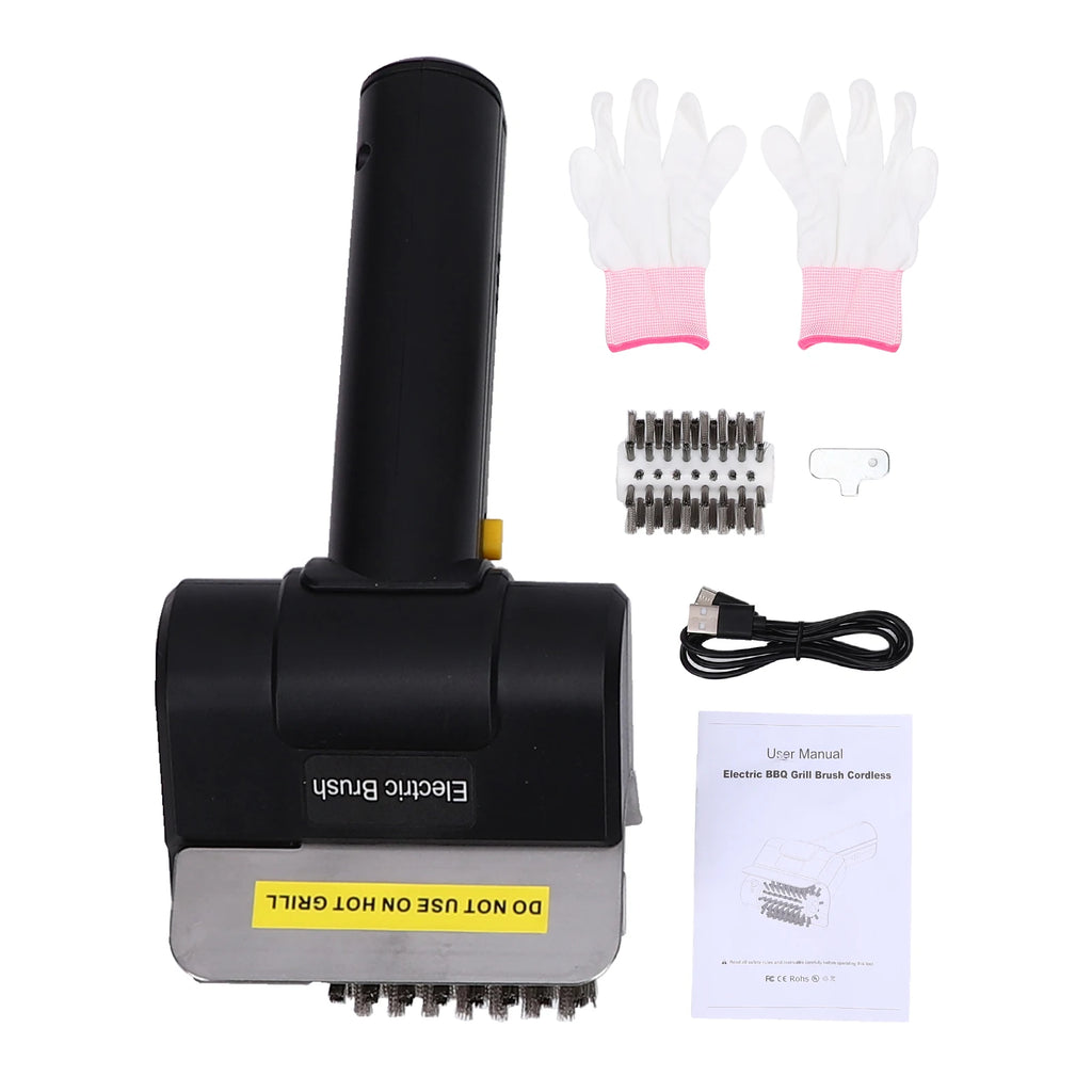 Electric Grill Brush 1100RPM Cordless BBQ Grill Cleaner Stainless Steel Bristles for Gas Charcoal Ceramic Cast Iron Grills Oasis Select black