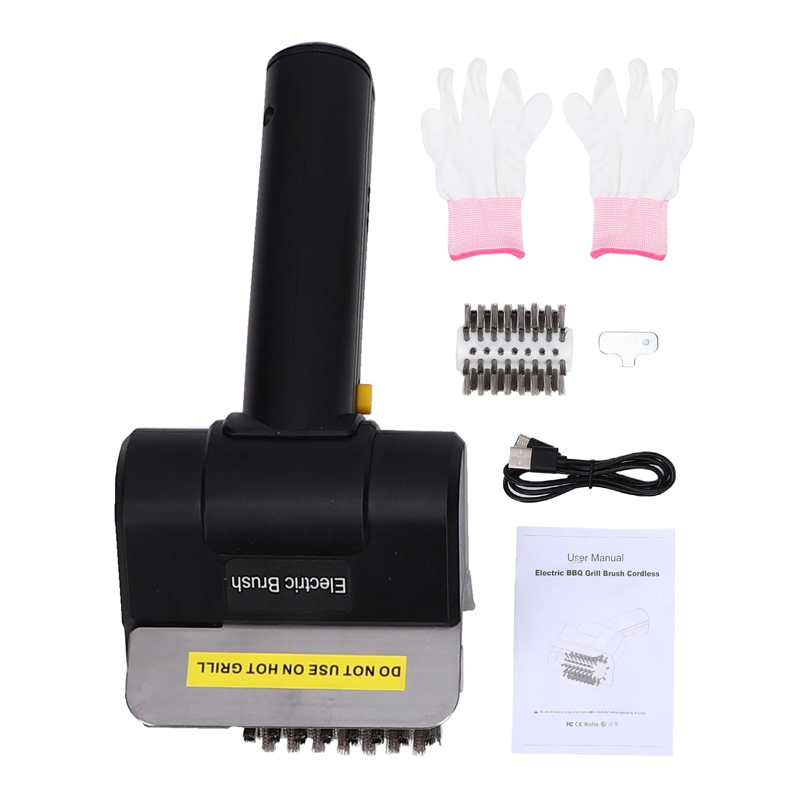 Electric Grill Brush 1100RPM Cordless BBQ Grill Cleaner Stainless Steel Bristles for Gas Charcoal Ceramic Cast Iron Grills Oasis Select black