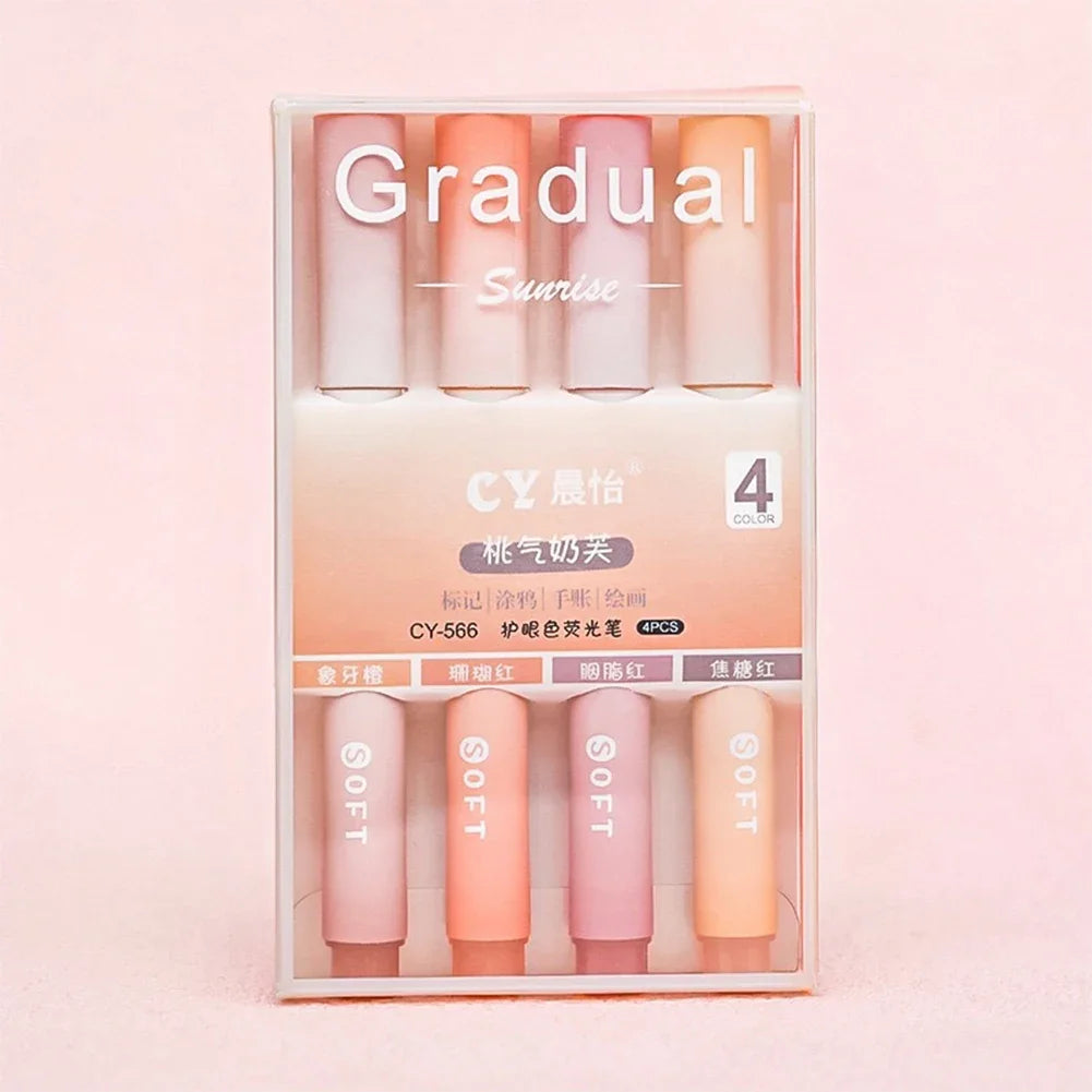 4Pcs/set Macaron Highlighters Color Gradient Highlighter Pens Kawaii Stationery Students Marker Pen Cute School Office Supplies Oasis Select Pink