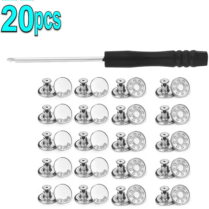 10/20Pcs Metal Jeans Buttons 17mm Replacement Screw Button Repair Kit Nailless Removable Jean Buckles Clothing Pants Pins Oasis Select 20pcs D-E