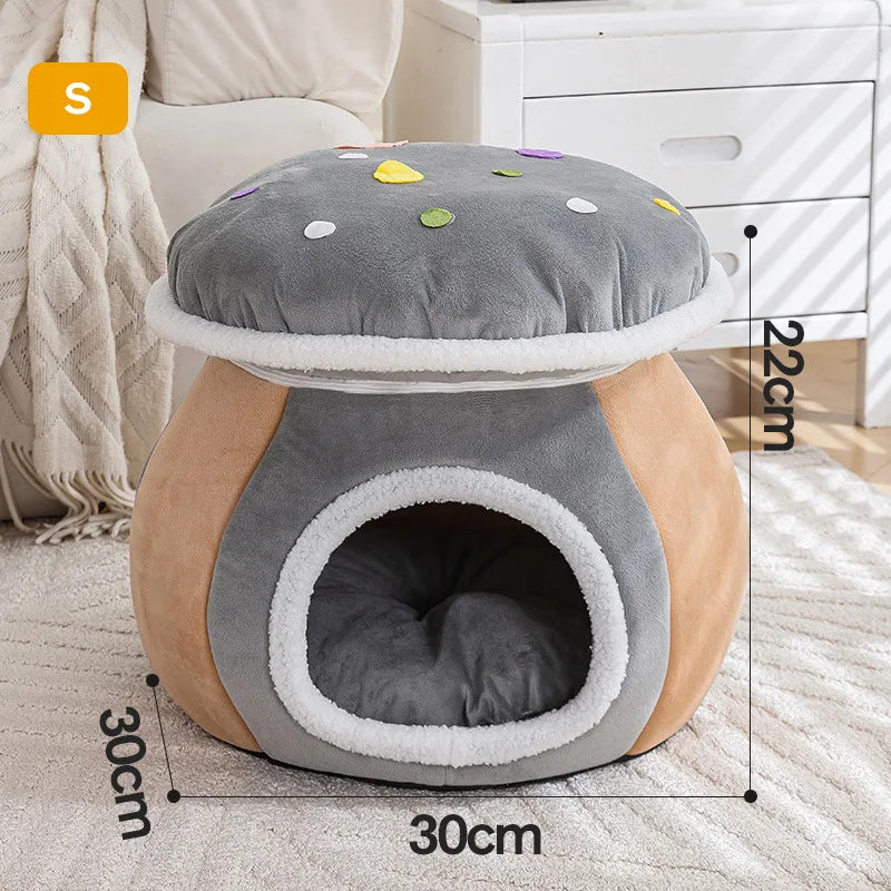 Mushroom Cat Bed Thickened and Warm in Winter, Rabbit Plush Detachable and Washable Pet Bed, Round Bed Small Dog Bed Products Oasis Select grey XL 45x45x38cm