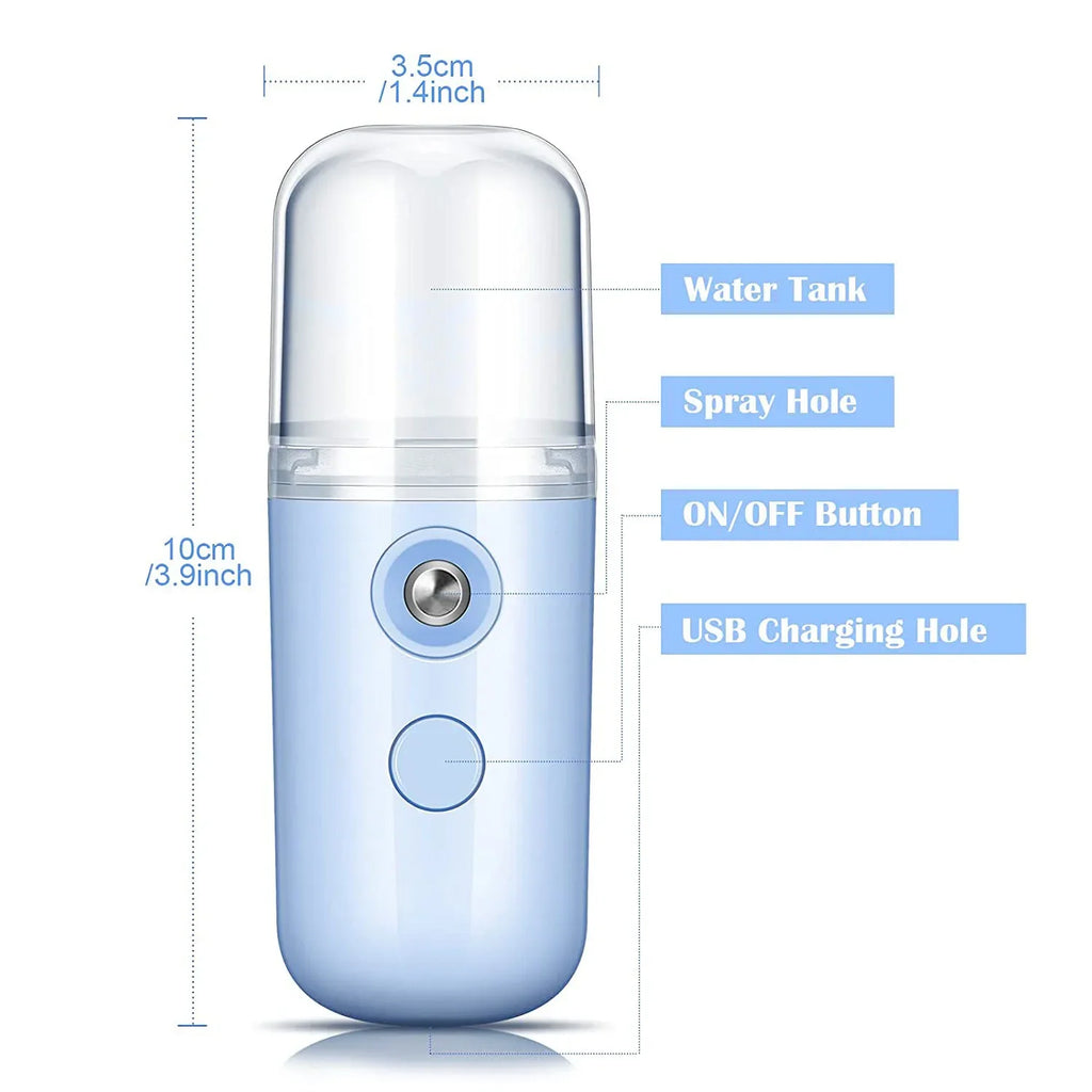 30ml Mini Humidifier Portable Rechargeable Small Facial Steamer Wireless Nano Personal Face Hydrat Sprayer Cool Mist Maker Oasis Select Blue