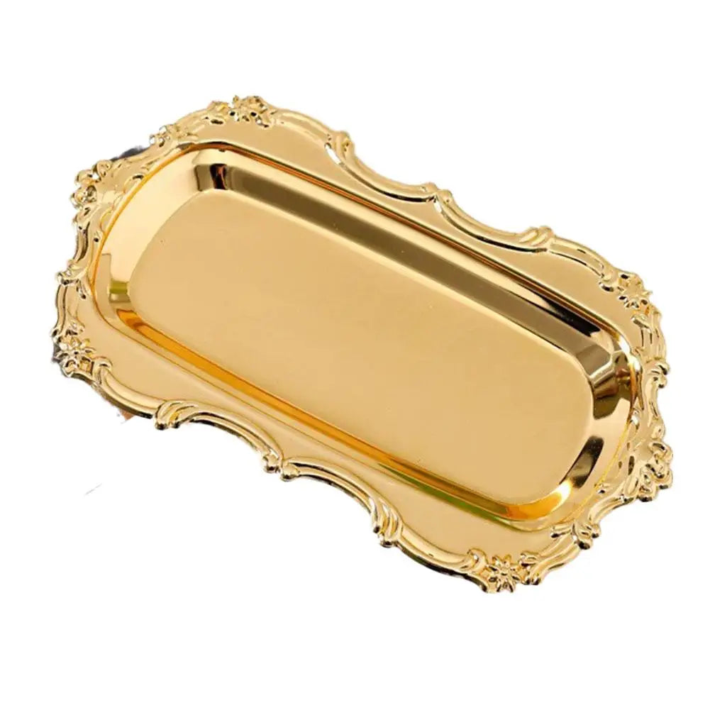 European Vintage Embossed Decorative Tray, Elegant Silver Serving Platter, for Dessert Display, Jewelry Storage & Tabletop Decor Oasis Select Gold