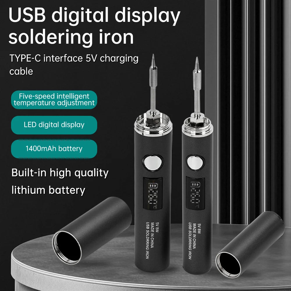 DC 3.7V 8-10W USB Electric Soldering Iron TYPE-C Plug-in Model with 5 Levels of Temperature Adjust MINI Soldering Iron DIY Tools Oasis Select