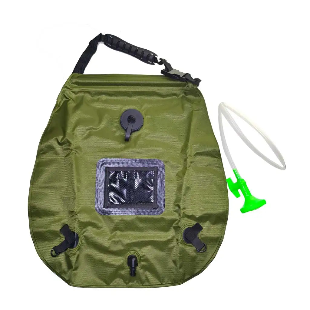 Solar Heating Camping Shower Bag with Removable Hose on Off Switchable Shower Head Compact Camping Shower Oasis Select Army Green