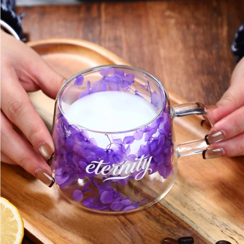 200ml Double Walled Glass Mug Cup Coffee Mug with Dry Flowers Decorative Creative Flower Mug Home Water Cup Drinking Glasses Oasis Select