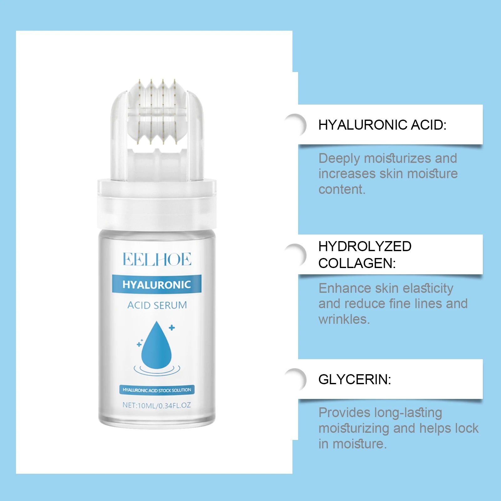 Eelhoe Hyaluronic Acid Micro Roller Serum 0.25mm – 64 Pins Microneedle Face Serum Oasis Select