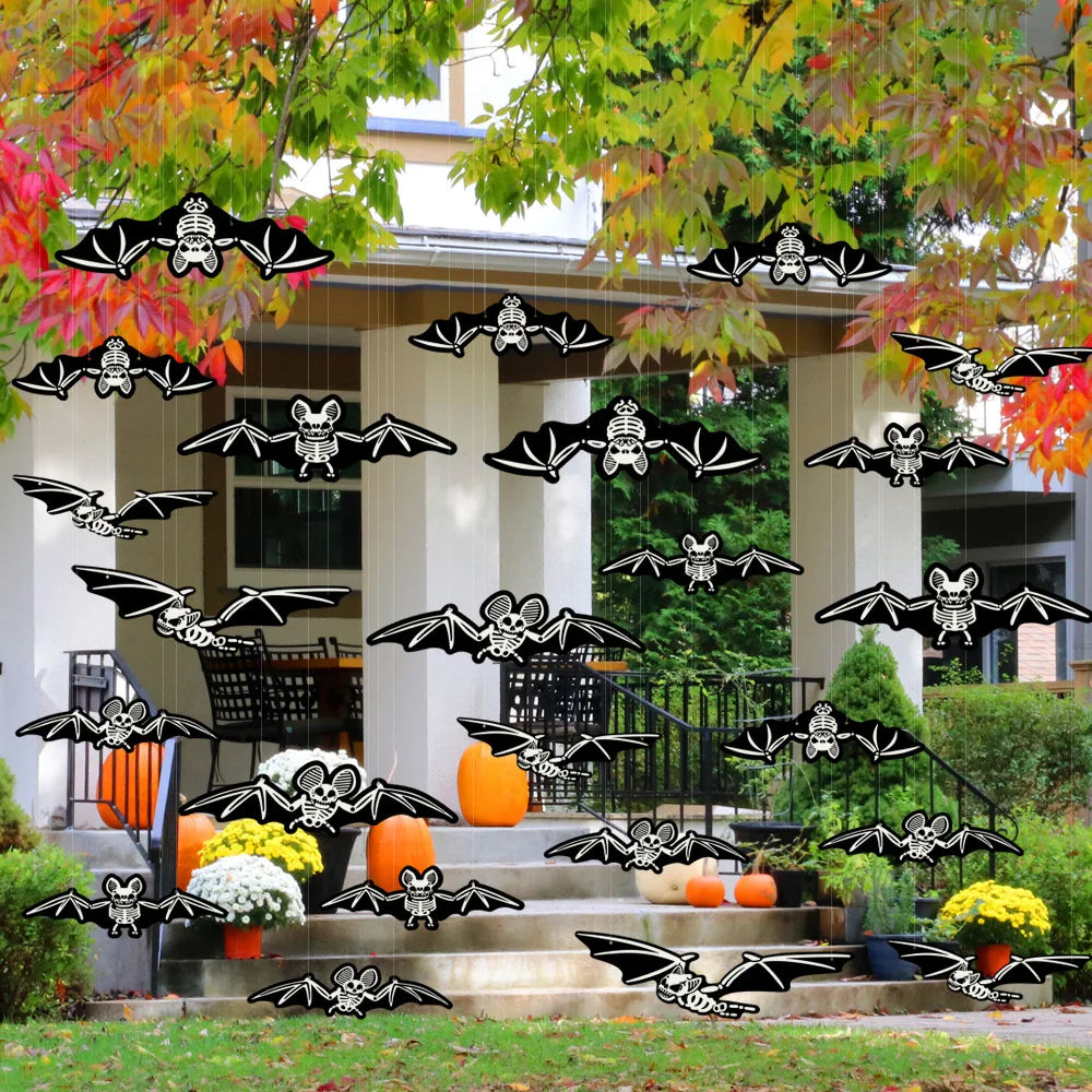 Glow-in-the-Dark Bat Ornament Halloween Glowing Bat-Shaped Pendant Holiday Outdoor Fluorescent Decoration Oasis Select