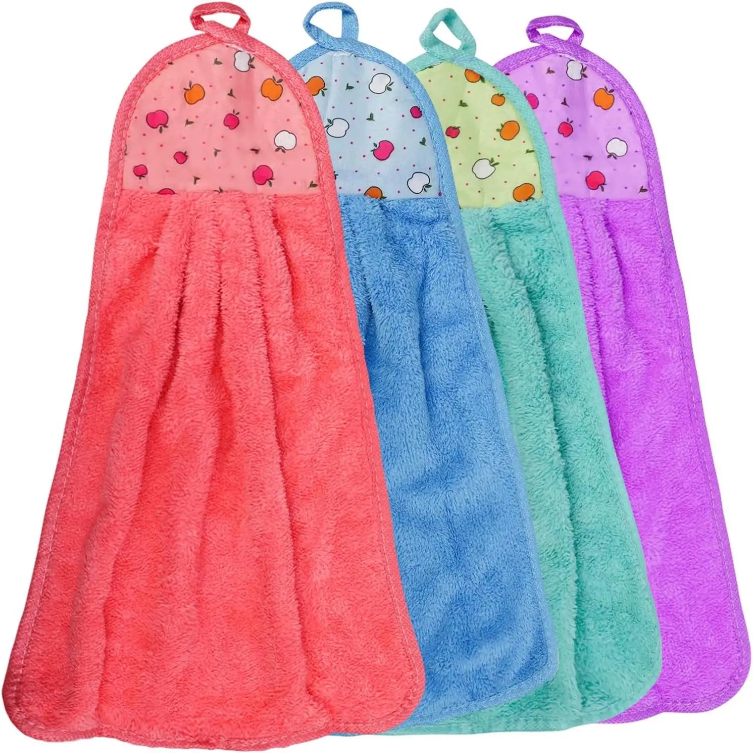 4pcs Wipe Hands Towels，Household necessities，Kitchen, bathroom，Quick Dry Wall-Mounted Soft Plush Loops Cleaning Cloths，Lovely Oasis Select 4pcs
