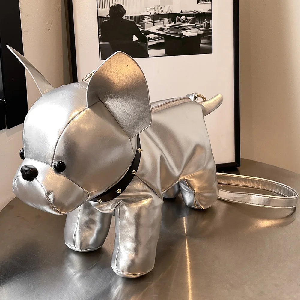 Bulldog Crossbody Bag – PU Leather Novelty Shoulder Purse Novelty Crossbody Bag Oasis Select silver spain