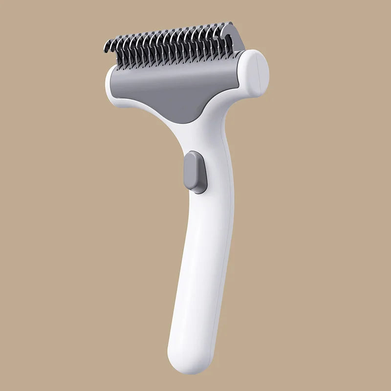 1pcs Curved Blade Pet Hair Remover Comb One-click Push Shedding Brush for Dog Cat Floating Hair & Knot Removal Oasis Select White b