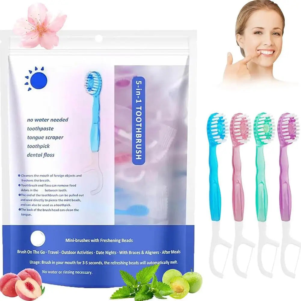 5-in-1 Disposable Travel Toothbrush – Toothpaste, Floss & Pick Disposable Travel Toothbrush Oasis Select