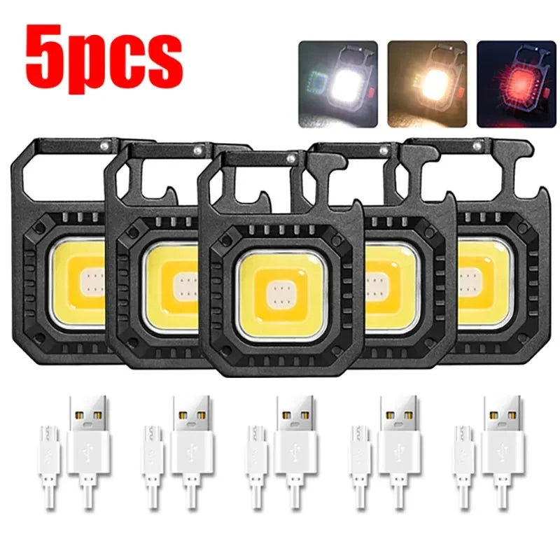 30PCS Mini LED Keychain Flashlight Multifunctional Portable Pocket COB Camping Light USB Charging Work Lights Fishing Lanterna Oasis Select 5PCS