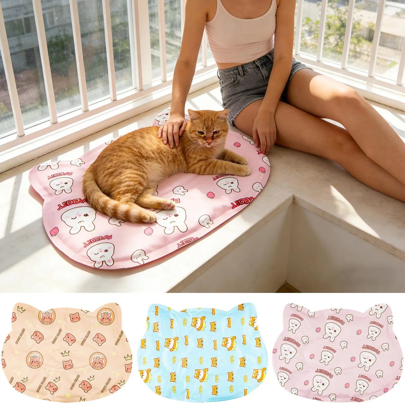 Pet Summer Cooling Mat – Cartoon Ice Silk Pad for Cats & Dogs