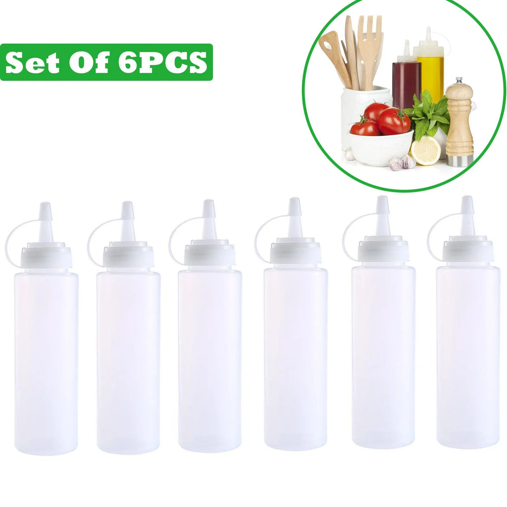 6-Pack Condiment Squeeze Bottles 240ml – Sauce, Oil & Ketchup Condiment Squeeze Bottles Oasis Select White