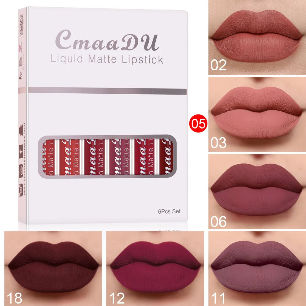CmaaDu 6-Pc Velvet Matte Lip Gloss Set – Waterproof, Long Lasting