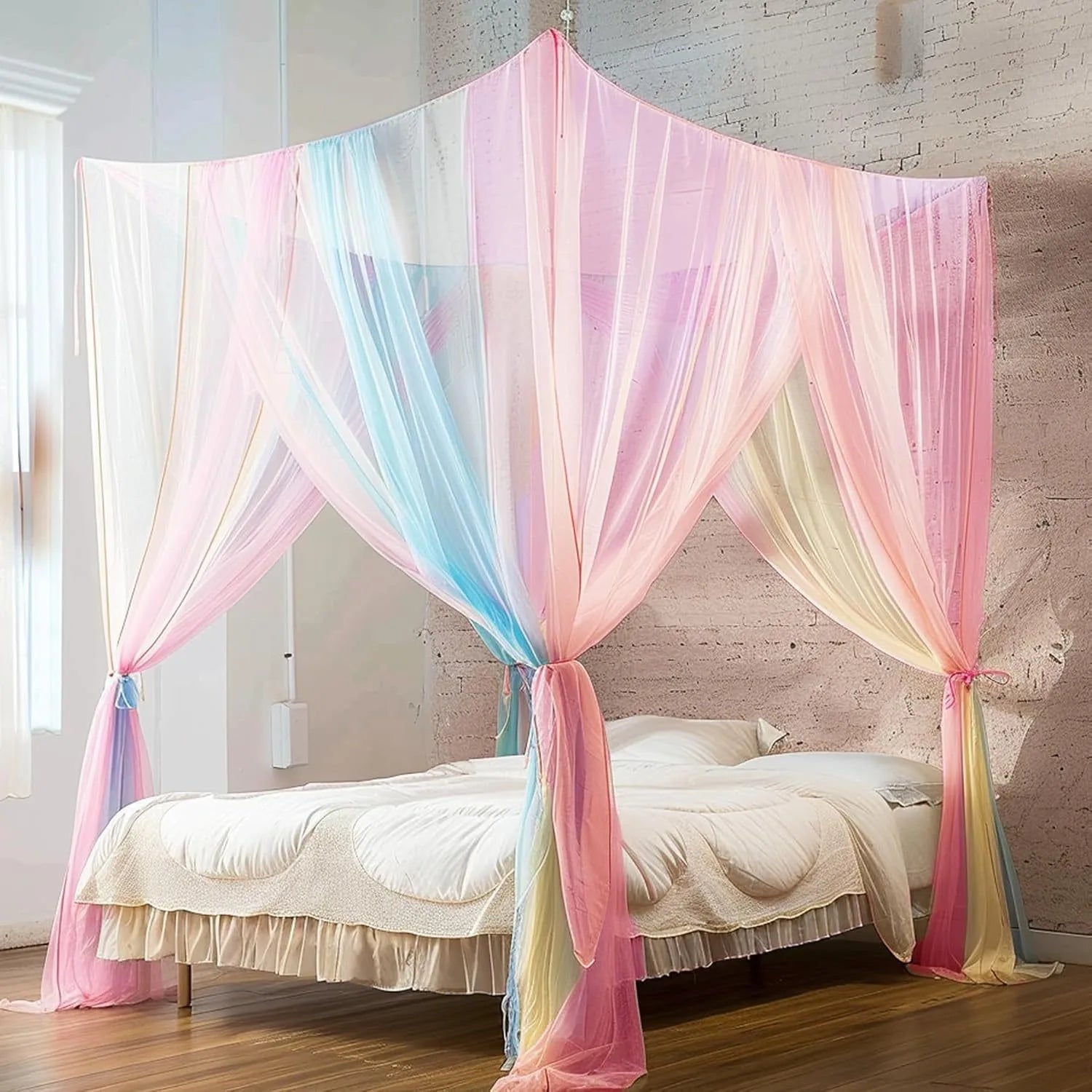 Quadrangle Mosquito Net Floor To Ceiling Bed Curtain Double Opening Mosquito Net Mosquito Proof Net Cover Fit for All Bed Sizes Oasis Select color