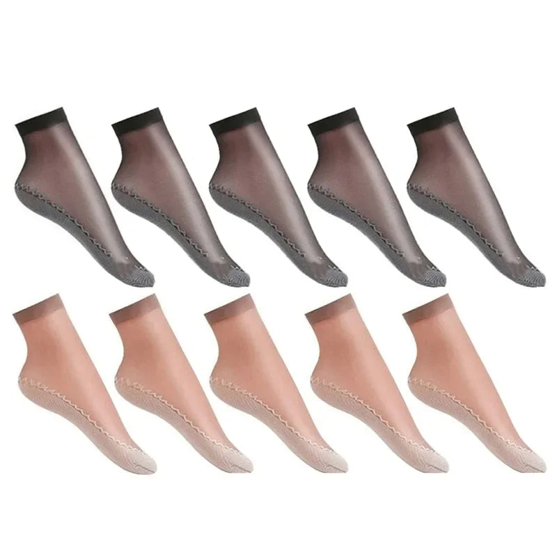 10/20pairs womens anti-slip cotton socks, sweat absorbing anti-slip cotton bottom stretch socks Oasis Select 5Black 5Coffee