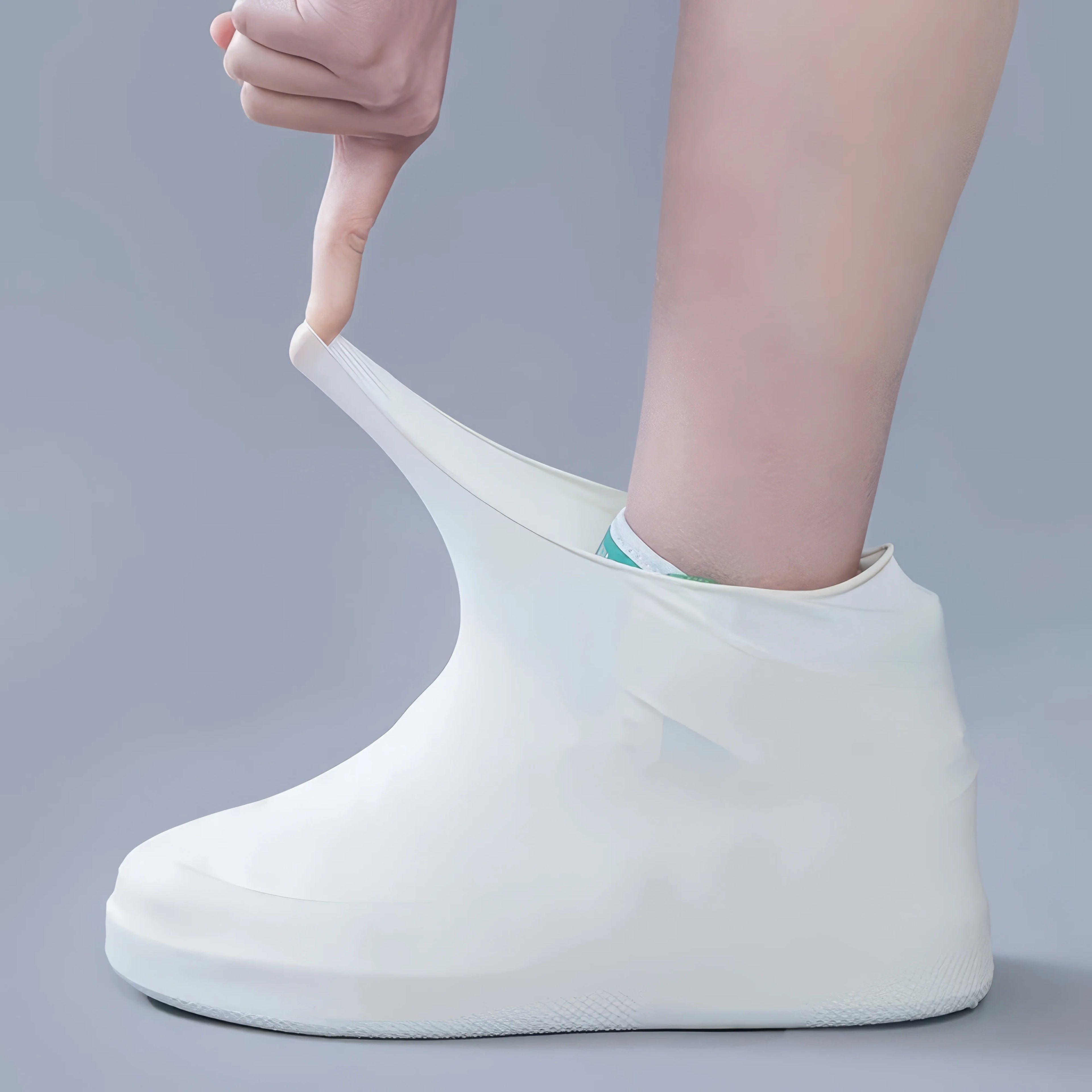 1 Pair Latex Rain Boots Waterproof Shoe Cover White, Rain Shoe Cover, All Day Comfortable Elastic Fit, Unisex Shoe Cover Oasis Select