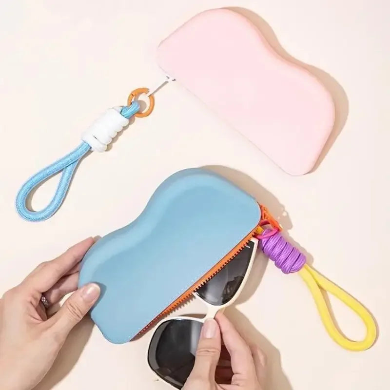 Silicone Zipper Glasses Bag Sunglasses Storage Protective Cover Hanging Bag Coin Purses For Women Girls Waterproof Glasses Box Oasis Select