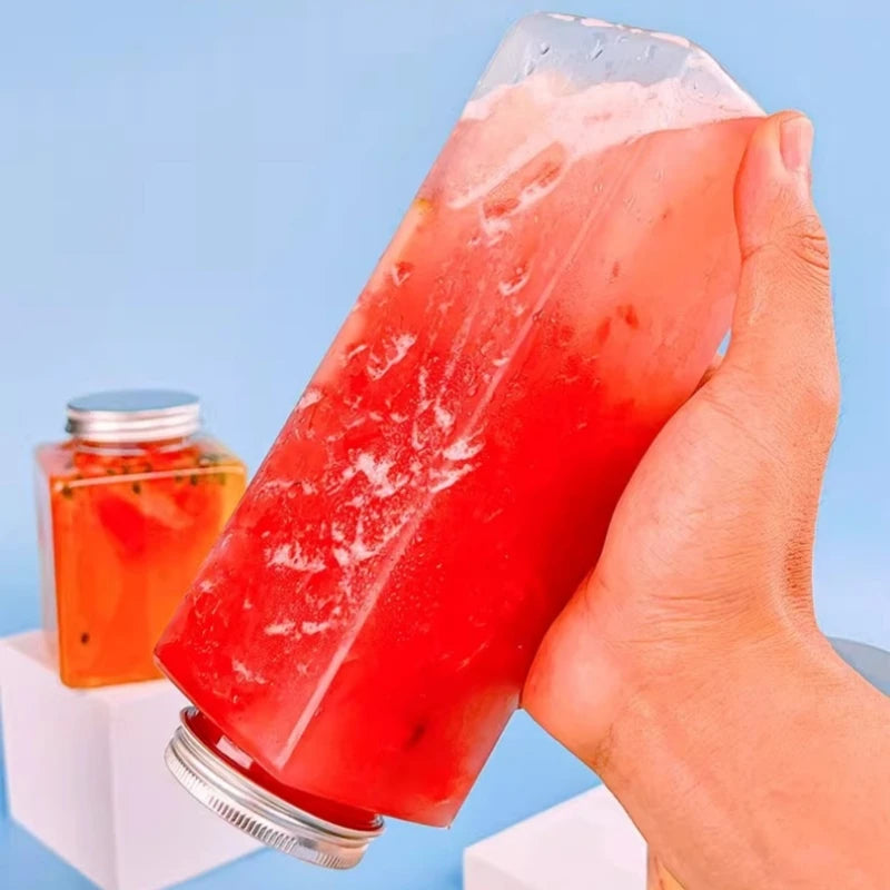 10 Pack 500ml Square Clear PET Bottles with Lids & Straws, Reusable Leakproof Cups for Milk Tea Juice Takeout Party Celebrations Oasis Select