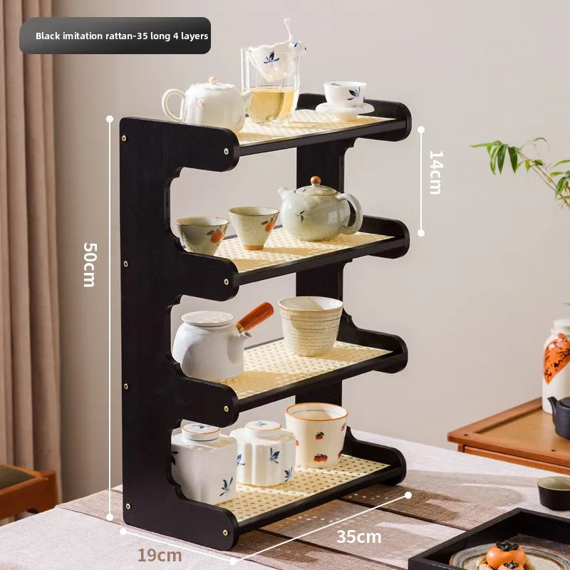 Desktop Bogu rack, teapot rack, small Duobao Pavilion tea room ornament, desktop storage rack, teacup tea set rack. Oasis Select Black 4-35