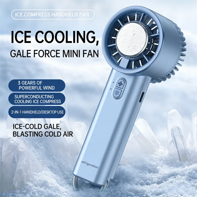 New Handheld Mini Fan Portable Semiconductor Ice Cooling Fan Mini Portable Handheld Cooling Fan For Home Office Travel Oasis Select Blue