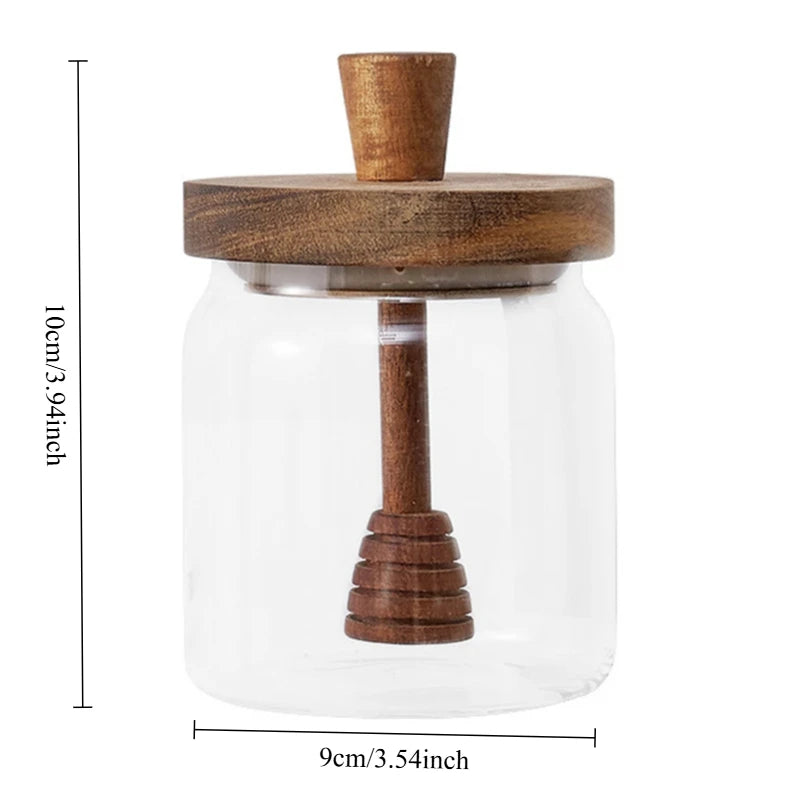 High Borosilicate Glass Honey Jar Made of Solid Wood with Stirring Rod Jam Food Storage Jar Stylish Wooden Lid Durable Oasis Select Honey jar