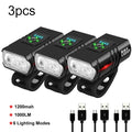 Bicycle Light 2T6 LED Front USB Rechargeable Mountain Bicycle Lamp 1000LM Bike Headlight Flashlight Cycling Accessories Tail Oasis Select 3pcs