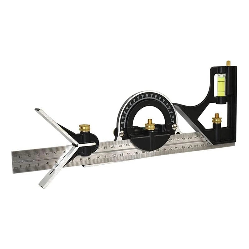 WISH Square Ruler Set Kit 300Mm (12Inch) Adjustable Engineers Combination Try None Right Angle Ruler With Spirit Level Oasis Select