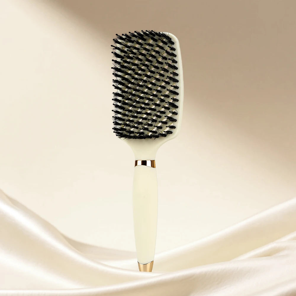 Hog Bristle Hollow-Out Anti-Static Comb Suitable For Both Dry And Wet Hair, Styling Tool With Combing And Massage Functions Oasis Select 3165mane-white-02