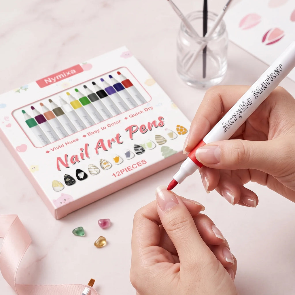 Nymixa 3D Nail Art Pens – 12 Colors Waterproof DIY Manicure Set