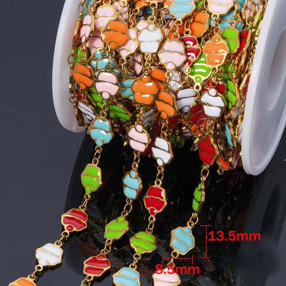 1m Stainless Steels Ocean Animal Oil Drip Chain Enamel Link for Women DIY Crafting Bracelet Jewelry Making Supplies Findings Oasis Select Gold Cake