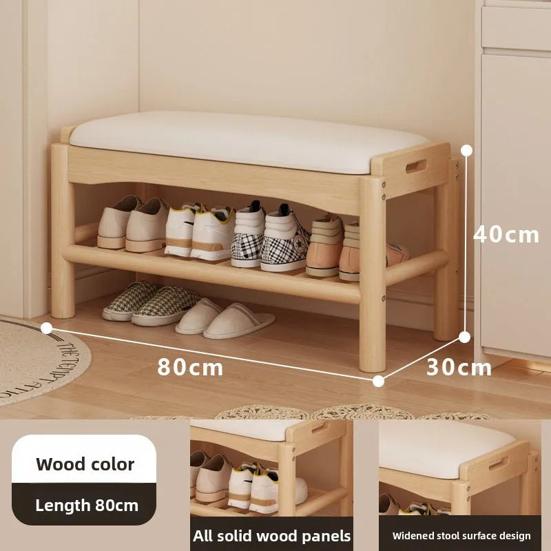 Shoe changing stool entrance Household shoe stool entrance door can sit shoe cabinet sitting stool integrated solid wood bench Oasis Select Log color 80 long