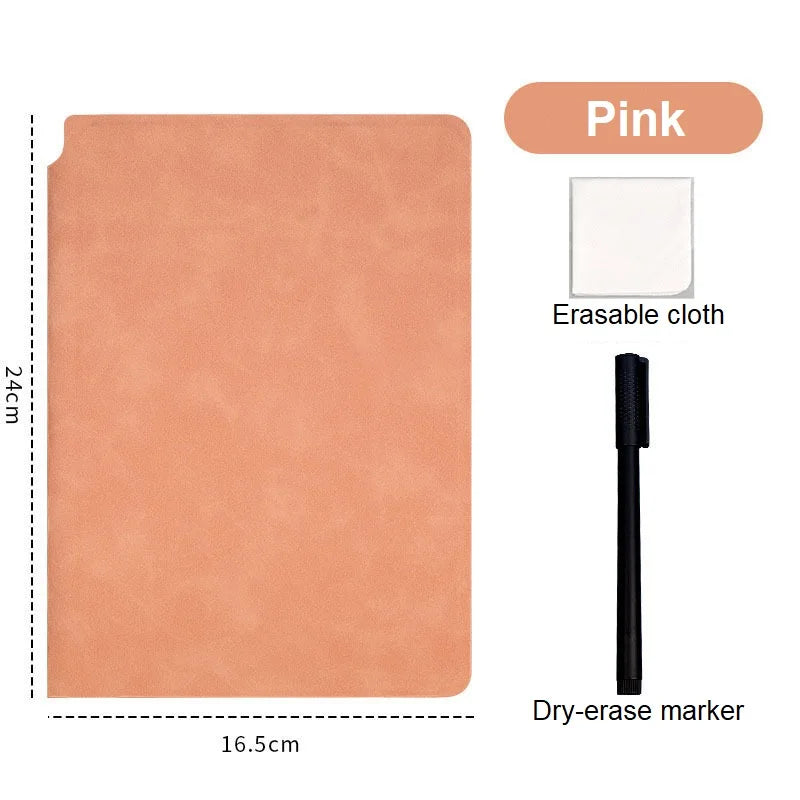 1 Pcs Reusable Whiteboard Notebook Set With Whiteboard Pen Erasing Cloth Leather Memo Pad Weekly Planner Portable Stylish Office Oasis Select Pink
