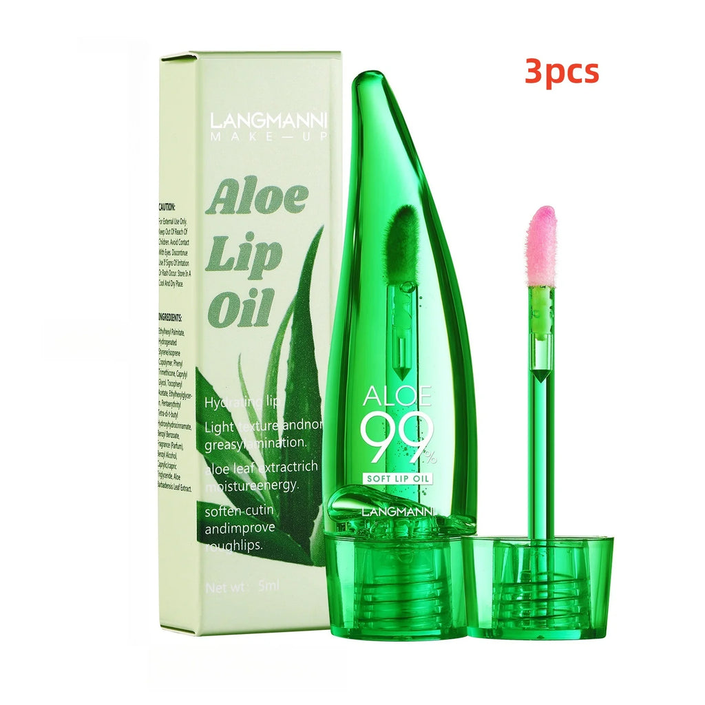 Aloe Vera Lip Gloss Strawberry Flavored Color Changing Moisturizing Lip Oil Long Lasting Shine Glaze for Lips Care Oasis Select 3pcs