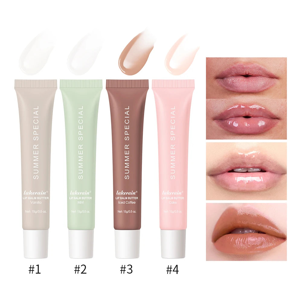 Summer Lip Balm Moisturizing Mirror Lip Gloss Lip Vanilla Mint Iced Coffee Cake Smell Lipstick Transparent Lip Oil Makeup Oasis Select 4pcs1set