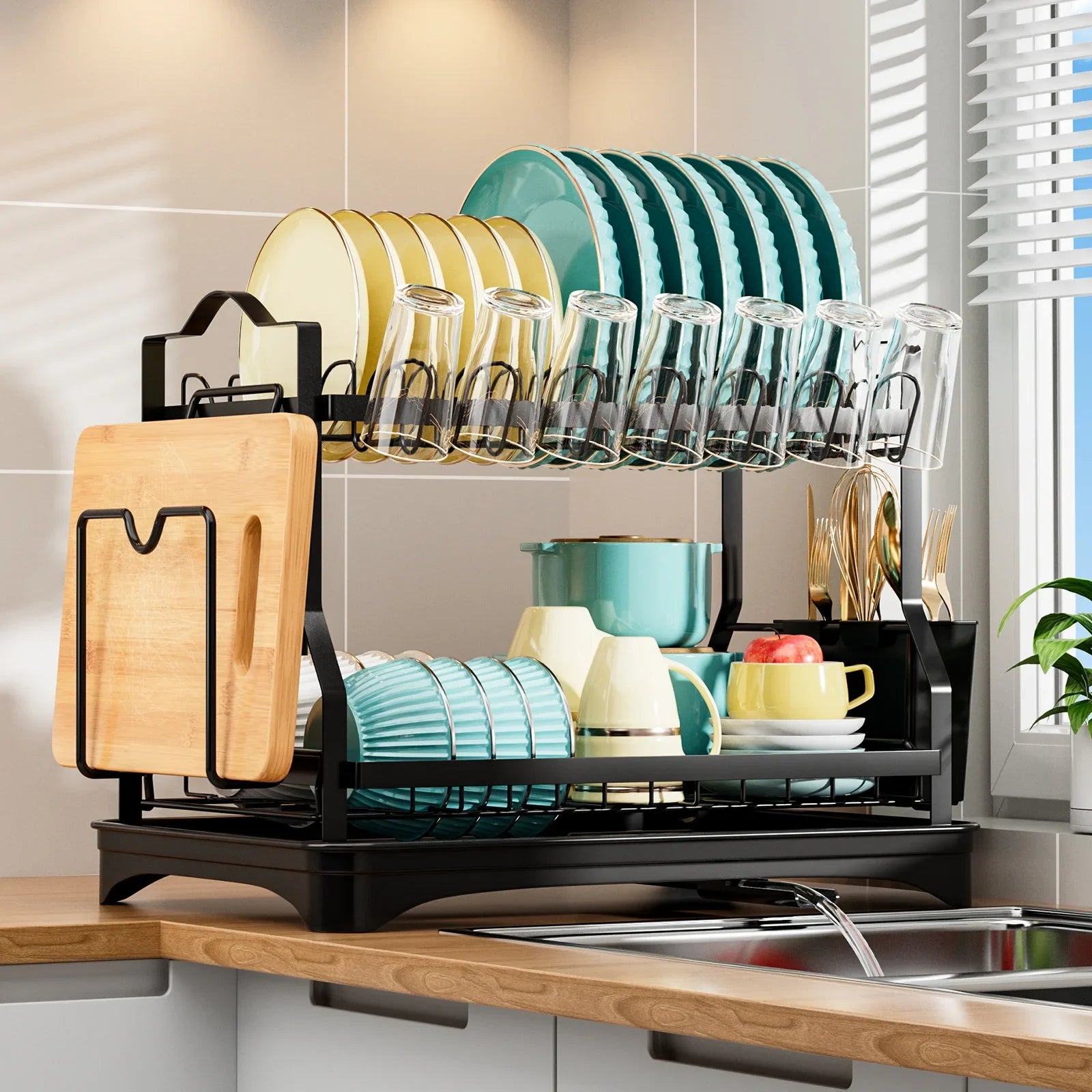 Kitchen Dish Rack Drain Rack Countertop Cupboard Shelf Removable Tableware Storage Rack Oasis Select
