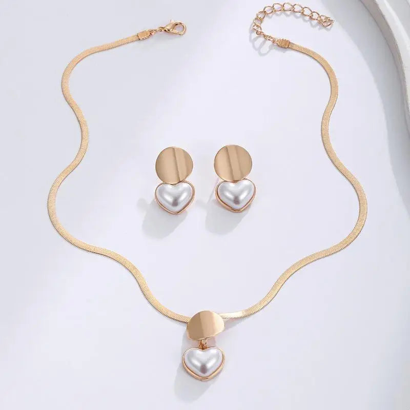 2Pcs Minimalist Creative Heart-shaped Pendant Snake Chain Necklace Earrings Sets For Women Jewelry Oasis Select