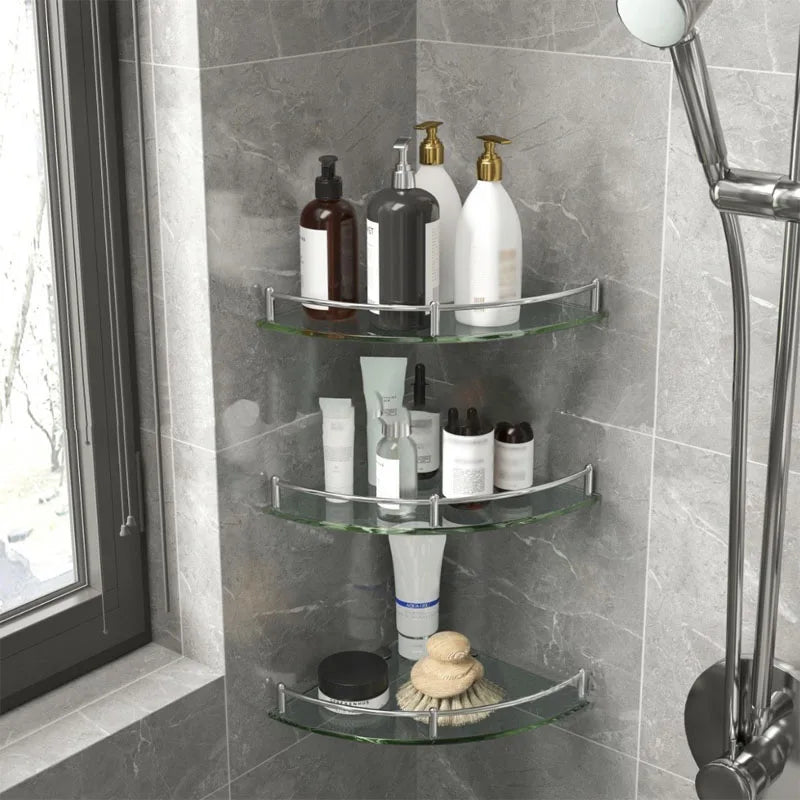 Glass Shelf Bore Bathroom Organizer Triangle Corner Shower Bathroom Organizers Accessories Hardwares Wall Hardware Fixture Home Oasis Select