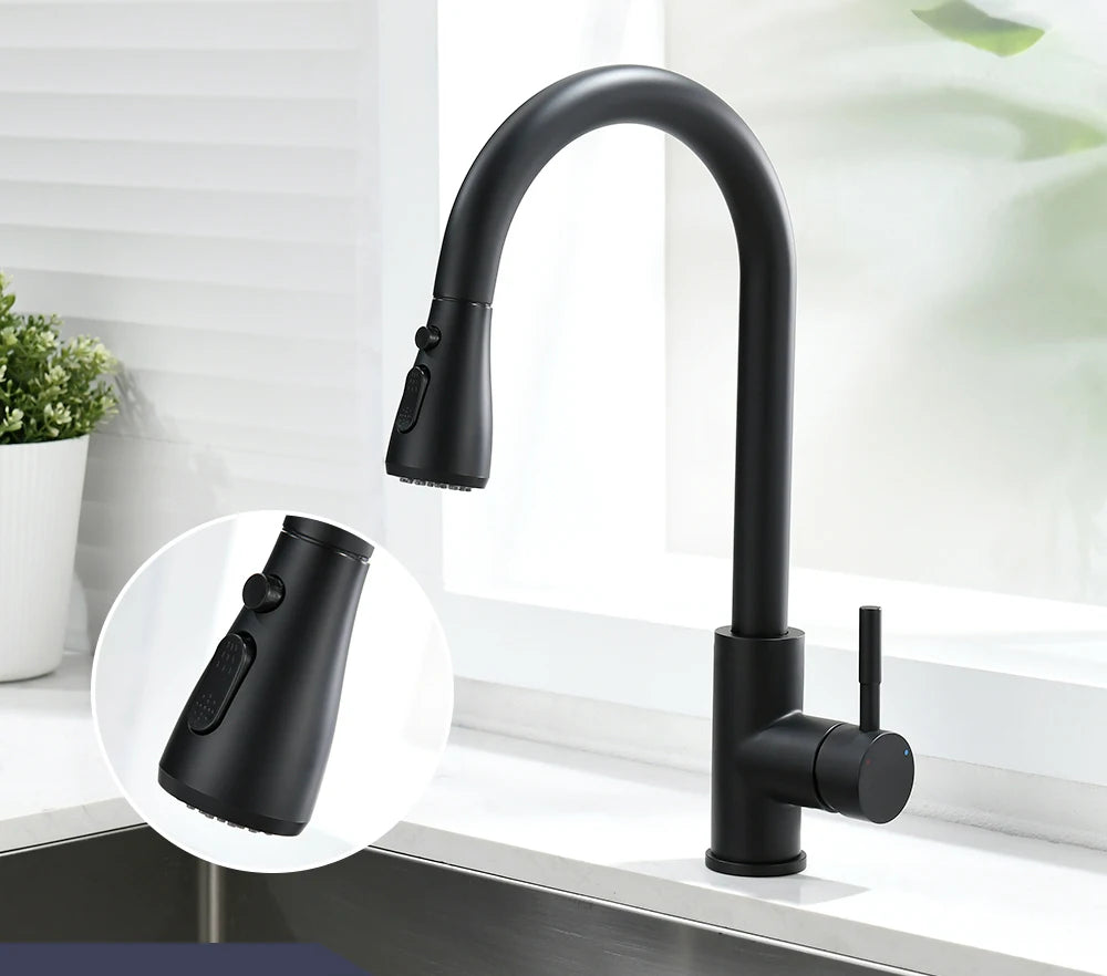 Kitchen Faucet Brushed Nickel Color Surface Hot and Cold Water Faucet Kitchen Sink Faucet Pull-out Kitchen Faucet Single Hole Oasis Select BlackB