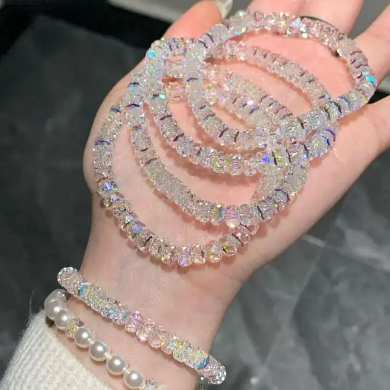 Sparkly Faceted Iridescent Crystal Bracelet Luxe Elegant Hand Jewelry Perfect Matching Beaded Bracelet For Women & Besties Oasis Select